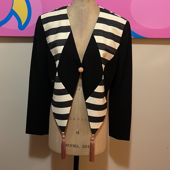 Moschino Cheap  Chic Black Gray Pink Harlequin Tassel Jacket - Picture 2 of 14